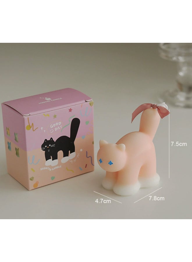Curly Tail Cat Scented Candle - Light Pink, Berlin Girl Fragrance, Natural Soy Wax Cute Decor Candle for Home Relaxation, Bedroom Ambiance & Gift for Her/Cat Lovers - Image 2
